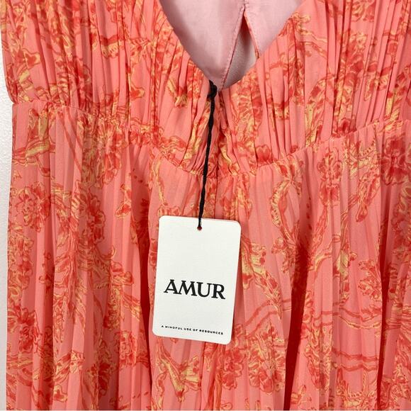 Amur | Chiffon Maxi Dress Pleated Long Flowing Cut Out 6 - Picture 4 of 14